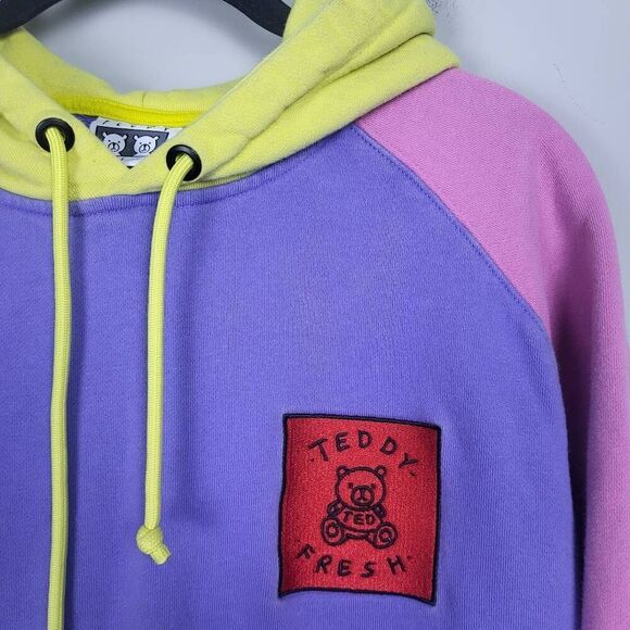 Teddy Fresh Womens Size Small Pullover Hoodie Sweatshirt Purple Pink Colorblock - Picture 3 of 7
